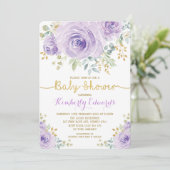 Invitation Lilac Purple or Floral Rose Baby shower fille (Debout devant)