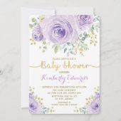 Invitation Lilac Purple or Floral Rose Baby shower fille (Devant)