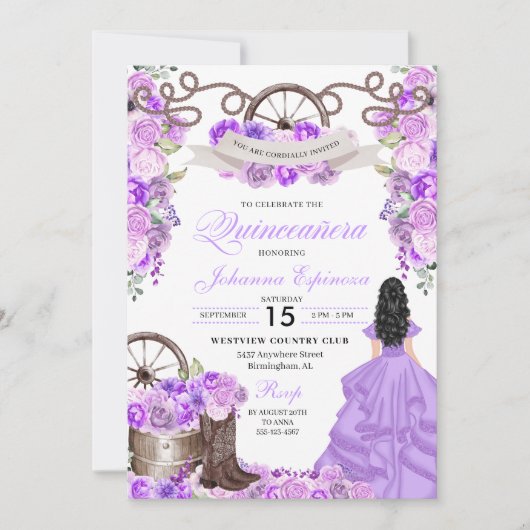 Invitation Lilac Purple Ouest Ranchero Quinceanera (Devant)