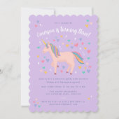 Invitation Lilac Purple Pastel Rainbow Unicorn fête d'anniver (Devant)