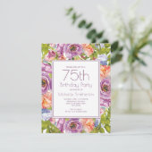 Invitation Lilac Purple Pink Floral 75e Anniversaire Femmes (Debout devant)