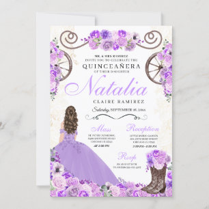 Invitation Lilac Purple Ranchero Princesse Robe Quinceanera