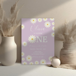Invitation Lilac Purple Retro Daisy 1er anniversaire Fête