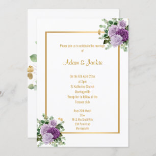 INVITATION LILAC PURPLE ROSE EUCALYPTUS MARIAGE BLANC