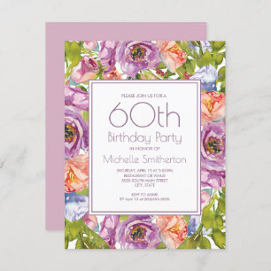 Invitation Lilac Purple Rose Floral 60e Anniversaire Femmes