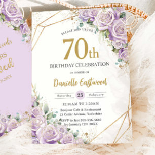 Invitation Lilac Purple Roses Floral 70e 80e anniversaire Lov