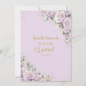 Invitation Lilac Purple Roses Floral 70e 80e anniversaire Lov (Dos)