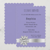 Invitation Lilac Purple Silver Ribbon et Bow Anniversaire (Devant / Derrière)