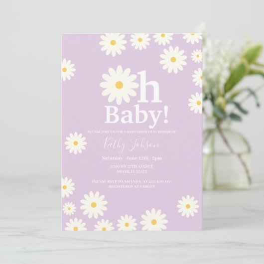 Invitation Lilac Retro Daisy Bohemian Girl Baby shower (Debout devant)