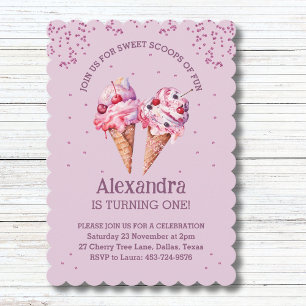 Invitation Lilac rose arrose la crème glacée fille 1er annive