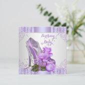 Invitation Lilac Rose High Heel Lace Perles Anniversaire fête (Debout devant)