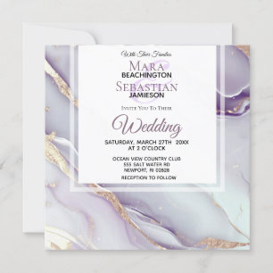 Invitation *~* LILAC RSVP QR GOLD MARBLE AR66 Mariage
