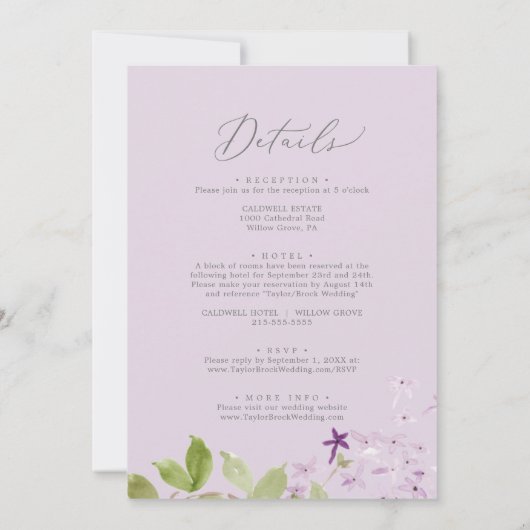 Invitation Lilac Rustique Tout en un Mariage (Dos)