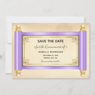 Invitation Lilac Scroll Quinceañera Enregistrer la date