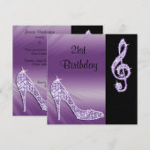 Invitation Lilac Stiletto & Treble Clé 21e Anniversaire (Devant / Derrière)