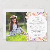 Invitation Lilac Stripe et Bloom Photo Première communion (Devant)