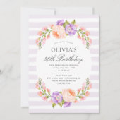 Invitation Lilac Stripe et Fleur Anniversaire Brunch Party (Devant)