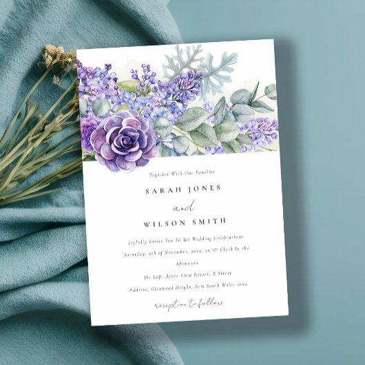 Invitation Lilac Succulent Eucalyptus Botanical Bunch Mariage