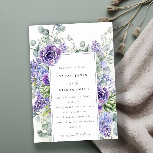 Invitation Lilac Succulent Eucalyptus Mariage de cadre botani