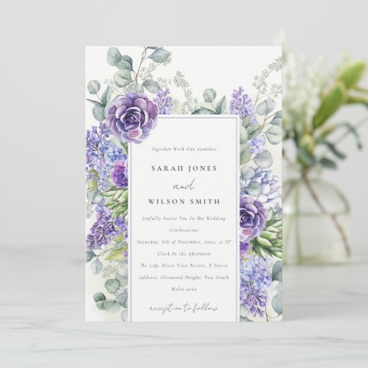 Invitation Lilac Succulent Eucalyptus Mariage de cadre botani (Debout devant)