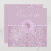 Invitation Lilac vintage Lling Fleurs & Perles Sweet 16 (Devant / Derrière)