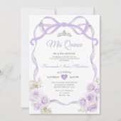 Invitation Lilac Violet Floral Bow Ribbon Argent Mis Quince (Devant)