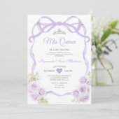 Invitation Lilac Violet Floral Bow Ribbon Argent Mis Quince (Debout devant)