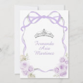 Invitation Lilac Violet Floral Bow Ribbon Argent Mis Quince (Dos)