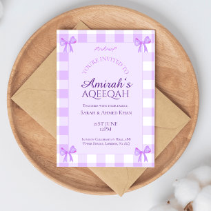 Invitation Lilac Violet Gingham Bébé Fille Musulmane Aqiqa Aq