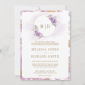 Invitation Lilac violet marbre d'or fleuri tout en un Mariage (Devant)
