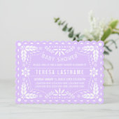 Invitation Lilac violet, papillon blanc picado bébé douche (Debout devant)
