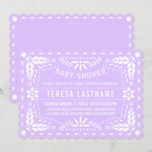 Invitation Lilac violet, papillon blanc picado bébé douche