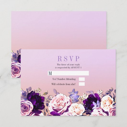 Invitation Lilac Violet & Rose Blush Rose Mariage Floral RSVP (Devant / Derrière)