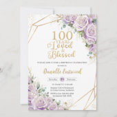 Invitation Lilac Violet Rose Floral 100e Anniversaire Amoureu (Devant)