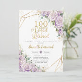 Invitation Lilac Violet Rose Floral 100e Anniversaire Amoureu (Debout devant)