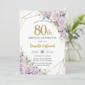 Invitation Lilac Violet Rose Floral 80e anniversaire N'import (Debout devant)