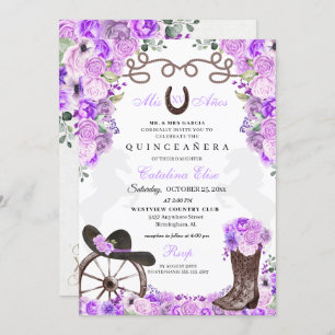 Invitation Lilac Western Charra Ranchero Quinceanera