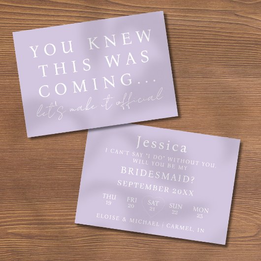 Invitation Lilac Will You Be My Bridesmaid Proposal Card