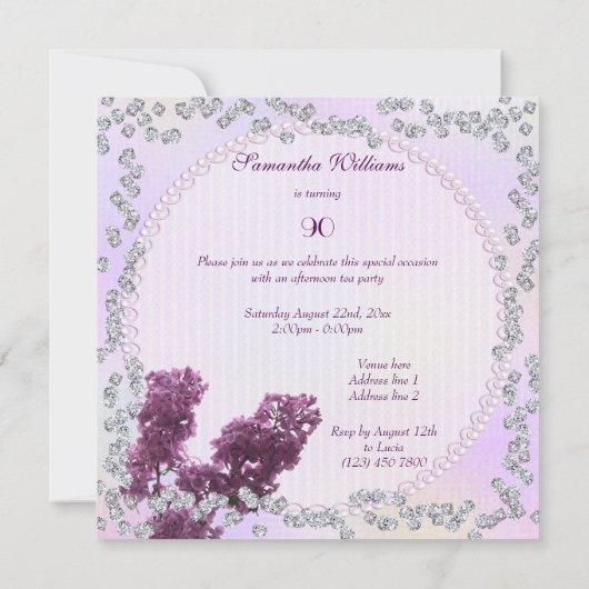 Invitation Lilacs & Diamonds 90e anniversaire (Dos)