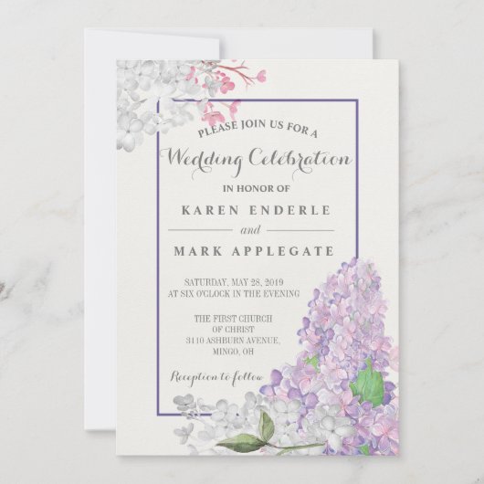Invitation Lilacs en Fleur Printemps Mariage (Devant)