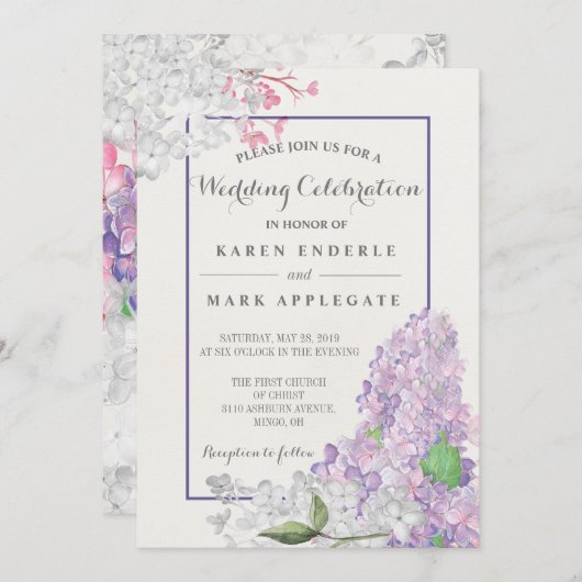 Invitation Lilacs en Fleur Printemps Mariage (Devant / Derrière)