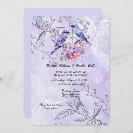 Invitation Lilacs et Bluebirds (Devant / Derrière)