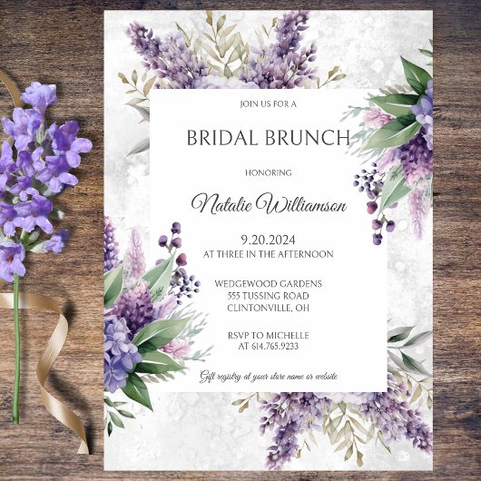 Invitation Lilacs et Heather sur Marbled White Bridal Brunch