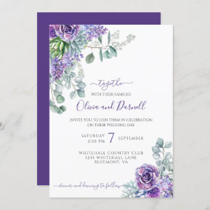 Invitation Lilacs pourpres et succulents, Eucalyptus do-it-yo
