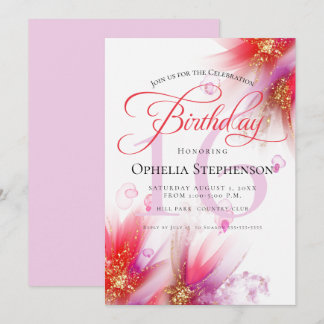 Invitation Lilas Écarlate Vivant Fleur d'anniversaire Abstrai