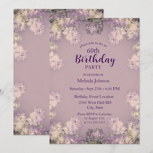 Invitation Lilas Élégant 60e Anniversaire (Devant / Derrière)