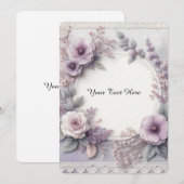 Invitation Lilas Français Élégant Fleurs et Dentelle (Devant / Derrière)