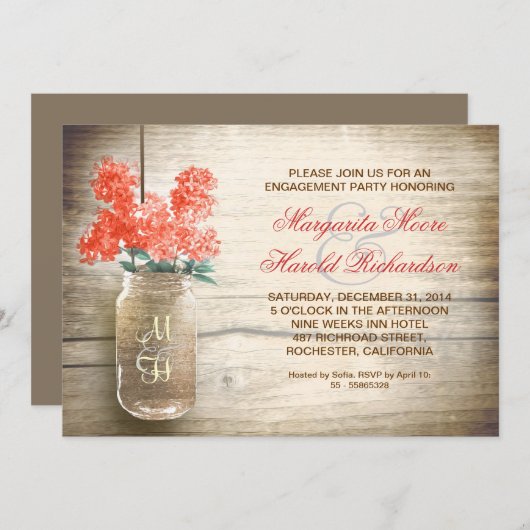 Invitation lilas in mason jar fête de fiançailles rustiques i (Devant / Derrière)