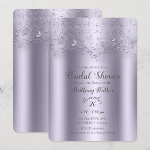 Invitation Lilas Papillon scintillant Baptême de mariage papi