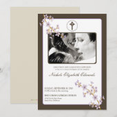 Invitation lilas précieuse de baptême de fleurs de (Devant / Derrière)